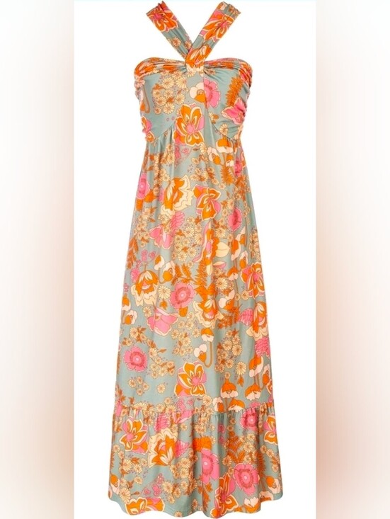 Grace Karin Dresses & Skirts - Grace Karin Floral Maxi Dress 2XL Retro Blue Orange Print Pockets Boho